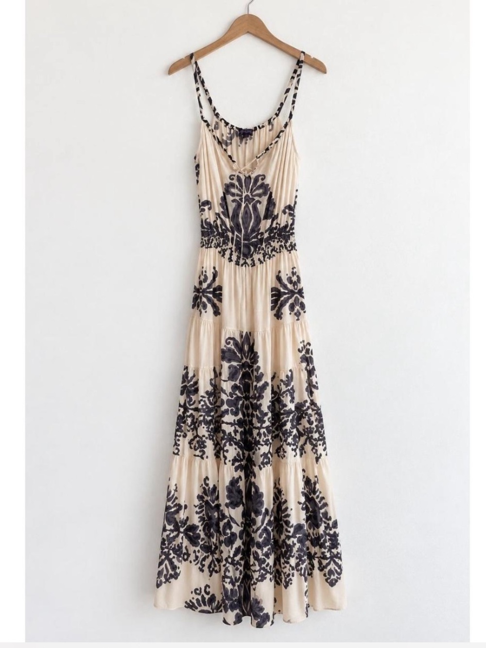 Luxury Boho Silk Damask Geometric Tiered Resort Maxi Dress Hale Bob NWT XS - Picture 2 of 10